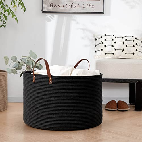 Chicvita Extra Large Black Laundry Basket, Decorative Basket For Gifts, Towels, Shoes, Blanket Basket For Living Room, Entryway, Toy Storage Bin For Organizing, 22 X 14 Inches, Black #TOP4