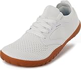 Joomra Women's Wide Minimalist Barefoot Shoes | Wide Toe Box Fashion Sneakers | Zero Drop Grippy Sole Pure White Size 7.5-8