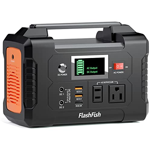 200W Portable Power Station, FlashFish 40800mAh Solar Generator with 110V AC Outlet/2 DC Ports/3 USB Ports, Backup Battery Pack Power Supply for CPAP Outdoor Advanture Load Trip Camping Emergency.