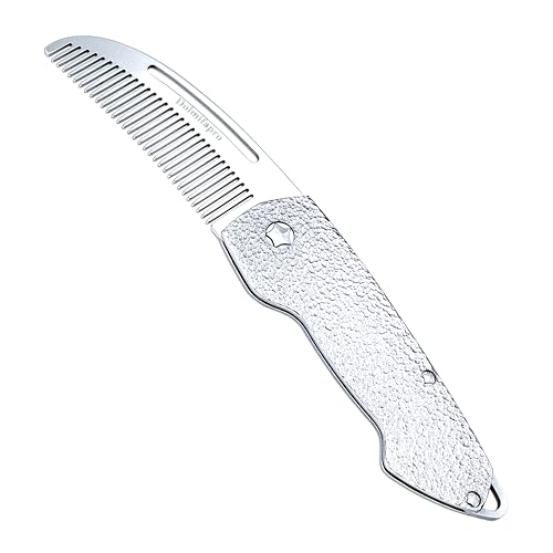 Small Folding Mustache Comb, Metal Beard Comb for men Pocket Mini Portable Fits In Keychain Anti-Static (Hammer Pattern)