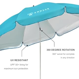 AMMSUN XL Chair Umbrella with Universal Clamp Adjustable 47 inches and 360-degree Swivel UPF 50+, Portable Clamp on Camping or Beach Chair, Stroller, Wheelchair, Golf cart, Bright Blue, Large-sized