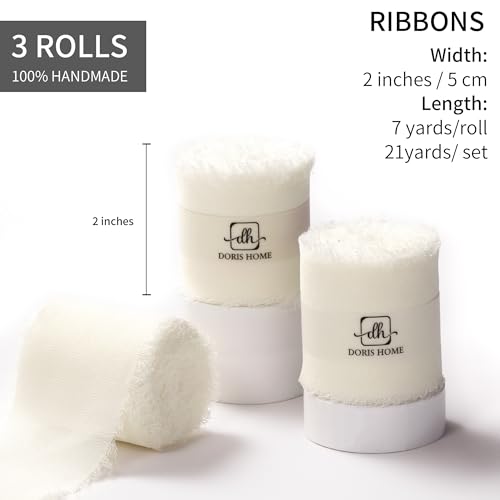 DORIS HOME Wide Frayed Chiffon Ribbon Cream White 2 Inch x 21 Yd by DORIS HOME - Used condition - Image 2