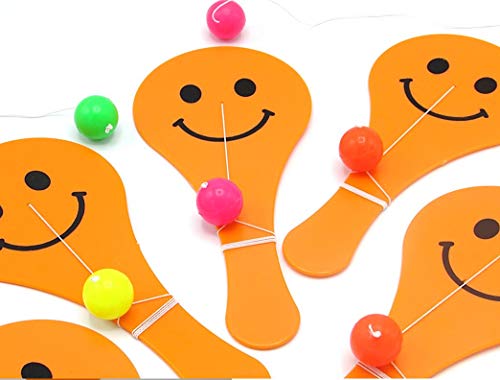 Dazzling Toys Smile Paddle Balls 8 Large Orange Paddle Ball with String Game Set Smile Face Kids Indoor Outdoor Activity Fun Toy Party Favor Stocking Stuffer - Thumbnail 3
