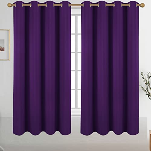 Diraysid Purple Grommet Blackout Curtains for Bedroom Thermal Insulated Room Darkening Curtains Drapes, 52 x 63, 2 Panels