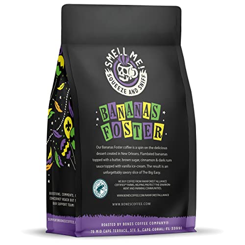 Bones Coffee Company Bananas Foster Flavored Ground Coffee Beans Banana, Rum & Vanilla Flavor | 12 Oz Flavored Coffee Gifts Low Acid Medium Roast Flavored Coffee Beverages (Ground) #TOP1