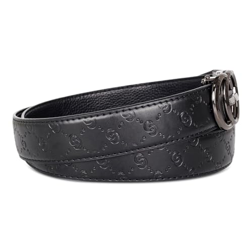 Image of Men&Womens Leather Dress Belt Business Automatic Buckle Belt Color-Black Silver Gold