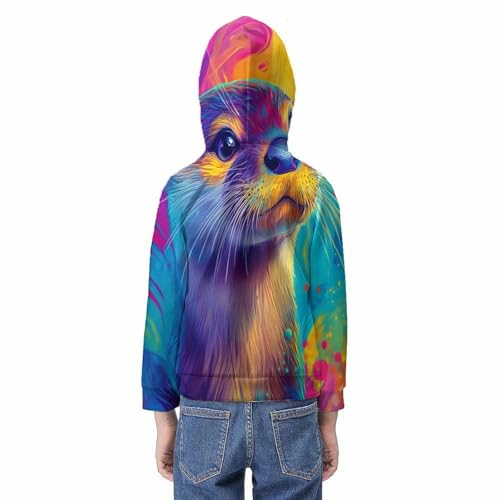 Sweat à capuche loutre enfant 8-10 ans coloré à manches longues
