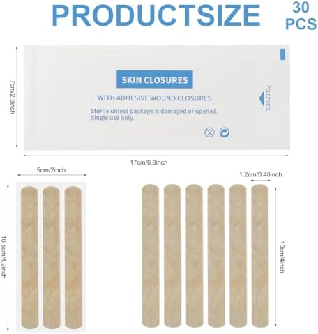 30 Strips Skin Wound Closure Strip 0.48" x 4" Breathable Steri Strips Adhesive Closures Tape for Closing Minor Cuts Wounds