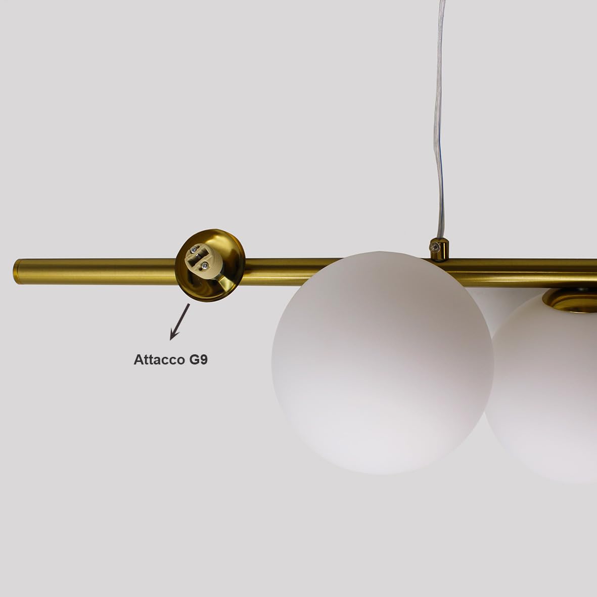 Lampadario Moderno a Sospensione, 6 Sfere Bianco Opaco, Barra Lineare Oro, Illuminazione per Sala da Pranzo cucina isola