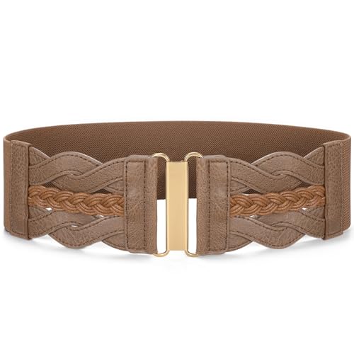 SANSTHS Vintage Stretchy Belt for Women, Womens Wide Elastic Belts for Dresses Coats, Fashion Womens Belts with Gold Buckle