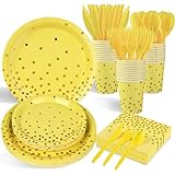 Purhapfre 140pc Yellow Party Decorations - Paper Plates, Napkins, Cups, Cutlery for Birthday, Wedding, Baby Shower - Serves 20 Guests