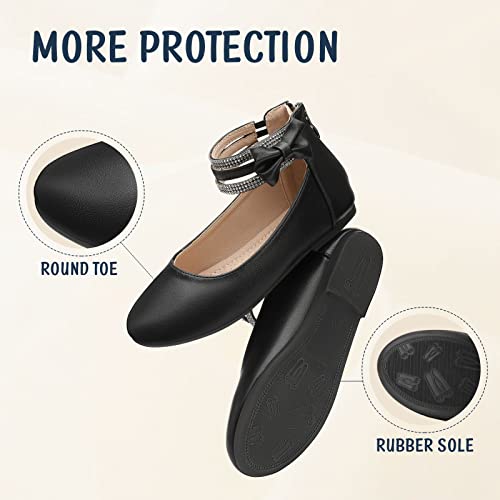 Trary Black Little Girls Flat With Bow Knot Ankle Strap Shoes For Girl Size 04 #TOP1