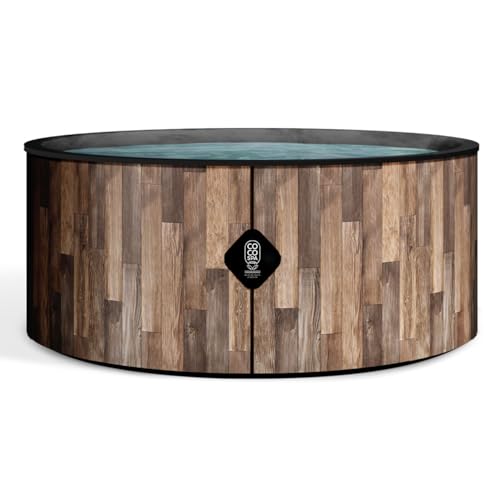 COCO SPA NORDIK Spa Gonflable | 180 cm de diamètre | 1100 litres | Moteur 2240 W | Jusqu'à 6 Personnes | Massage 140 Jets | Imitation Bois Naturel