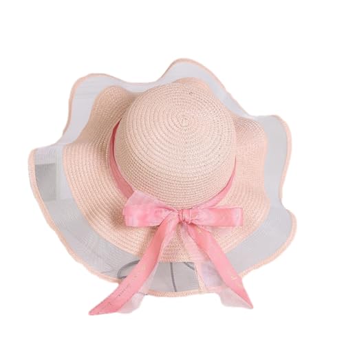 YYWDCAE Sombrero de paja de ala ancha para mujer, plegable, enrollable, sombrero de playa, sombrero de sol de verano con lazo ondulado, sombreros de visera de playa para mujer, I, Taille unique