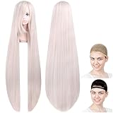 CaseEden コスプレ ウィッグ プレミアム 120cm ロング さらさら ホワイトブロンド 明るめの 金髪 6086