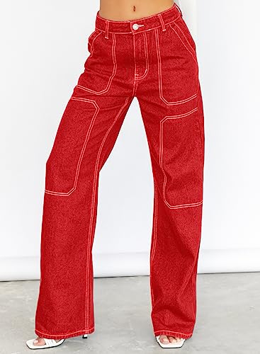 Sidefeel Women's Cargo Jeans Casual Loose Mid Rise Wide Leg Denim Pants3