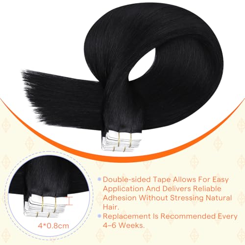Image of Full Shine Tape in Hair Extensions Human Hair, 1B Off Black Near Black 18 Inch 50g 20 Pcs,Hand Tied Skin Weft Real Hair Extensions, Straight Hair for Transitioning Hair Natural