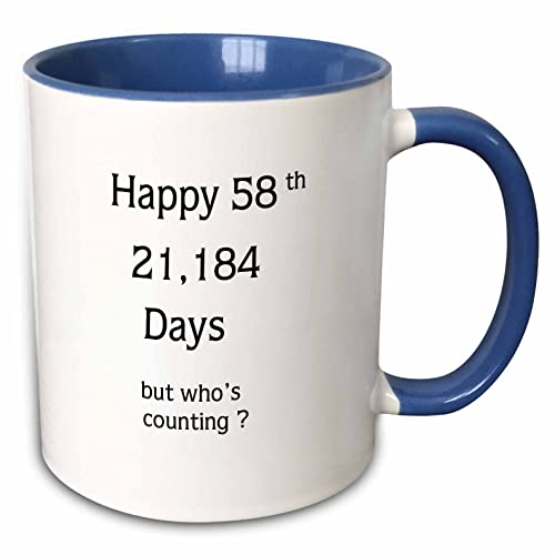 3dRose Funny Happy 58 Birthday Or Anniversary 15oz Two-Tone Blue Mug