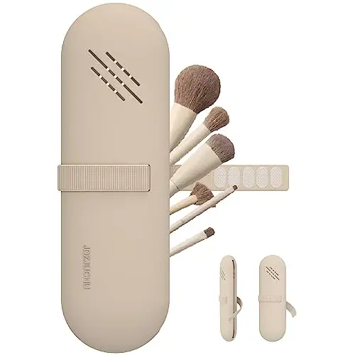 JDZJUCHU Travel Makeup Brush Holder,Make Up Organizer Bag Case,Cosmetic Pouch,Toiletry Organizer,Silicon Small Makeup Brush Purse(Walnut)