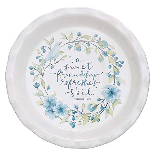 A Sweet Friendship Blue Floral Ceramic Pie Plate 95 Inch Pie Pan Baking Dish wFluted Edge – Proverbs 279