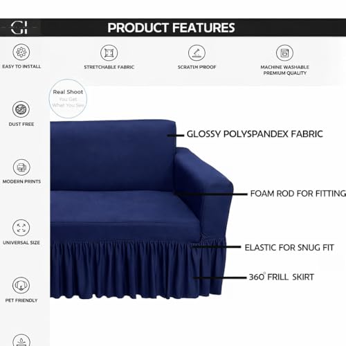 Image of Premium Stretchable Sofa Cover 3 Seater Navy Blue for Living Room | Soft Elastic Fabric | Universal Fit | Washable & Durable