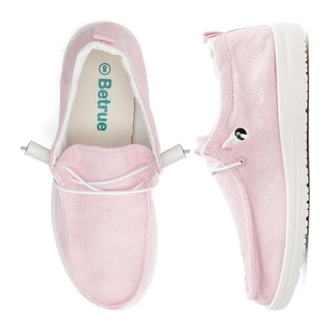 Betrue Lightweight Boat Shoes for Women, Womens Casual Loafers, Womens Slip On Deck Shoes, Breathable Canvas Walking Shoes for Women（BE2308-pink-37） Cover