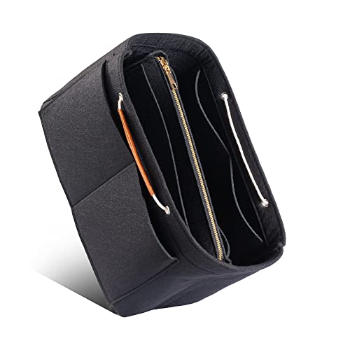 Olunsu Purse Organizer Insert for Handbags Tote with Zipper Felt Bag Divider Keep Bag Shape Lightweight, 5 Sizes, Black, Slender Large
