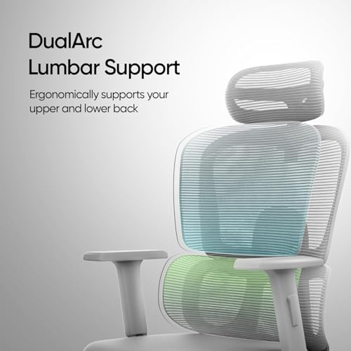 Image of AeroMesh Ergo Chair, Adjustable Armrests & Headrest, Lumbar Support, Breathable Mesh Back Fabric, Customizable Seat Depth & Height, Office Chair,120 kg Capacity- Grey