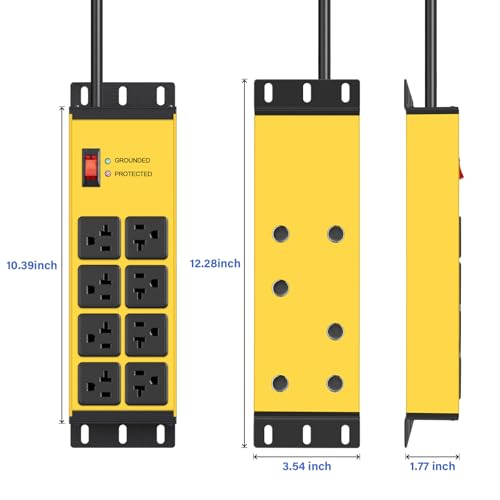 Image of CCCEI 12 Gauge Heavy Duty Power Strip, 8 Ports, Yellow, 4FT.