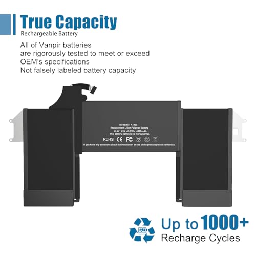 Image of A1965 Laptop Battery Replacement for MacBook Air 13 inch Retina (2018 2019, Early 2020) EMC 3184 3302 MRE82 MRE92 MVFH2 MWTJ2 MVH22 MacBookAir8,1 8,2 9,1 Series A1932 A2179 11.4 V 55 Wh 4800 mAh