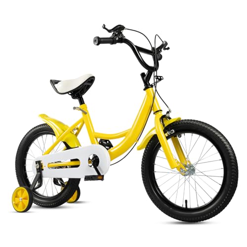 CHIMHOON Bicicleta infantil de 16 pulgadas, bicicleta para niños y niñas con ruedas estabilizadoras y sistema de frenado dual, altura ajustable, bicicleta de ciudad a partir de 5 años para