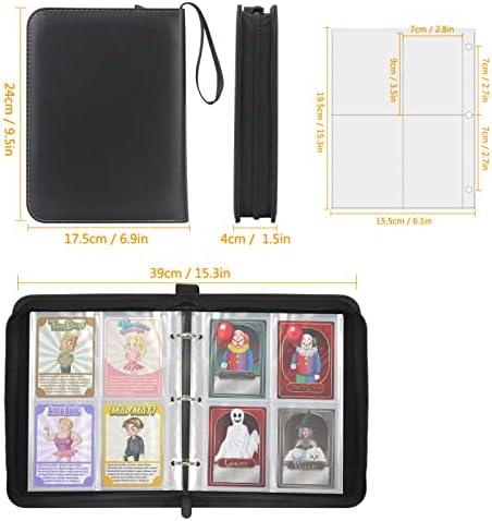 Simpolor Trading Card Binder, PU Leather Card Folder with 50 Removable Sleeves, Holds Up to 400 Cards, 4-Pocket Card Binder Holder Collector Album for 3-12 Year Old Boys Girls ( Black)