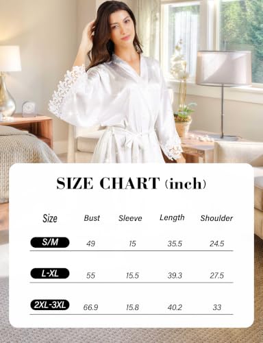 Image of EPLAZA Sparkly Rhinestone Bride Robe for Wedding Day Set Bridal Robe Lace Trim Silky Satin Kimono for Bridal Bachelor Party
