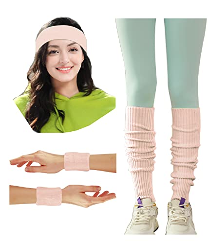 Image of v28 Neon Leg Warmers Set for women Headband Sweatbands Wristbands 80s 90s Pink Running Fanny 80's Plus Size Costumes Pack