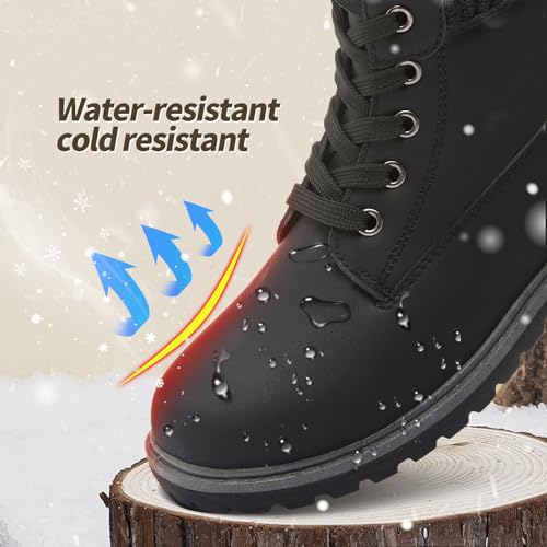 POVOGER Women's Black/White Ankle Bootie Winter Boots with Side Zipper4