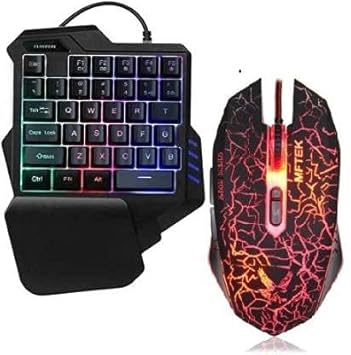 SANCTUARY One Handed Gaming Keyboard + MFTEK gaming Mouse , 35 Keys Portable Mini Gaming Keypad Ergonomic Game Controller for PC PS4 Gamer Wired 7 DIFFERENT LED LIGHTS USB Gaming Keyboard and MOUSE Combo