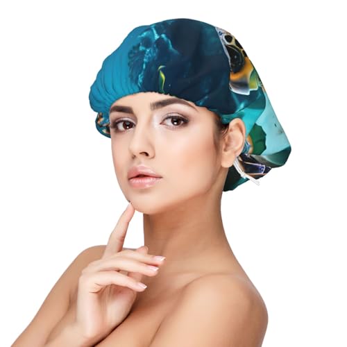 Gorro de dormir de satén para adultos, diseño de tortuga marina, gorro elástico para dormir, ajustable, para peinados, negro, talla única