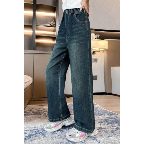 Girls Baggy Jeans High Elastic Waist Denim Pants Kids Casual Straight Wide Leg Jeans with Pockets Streetwear Clothes3