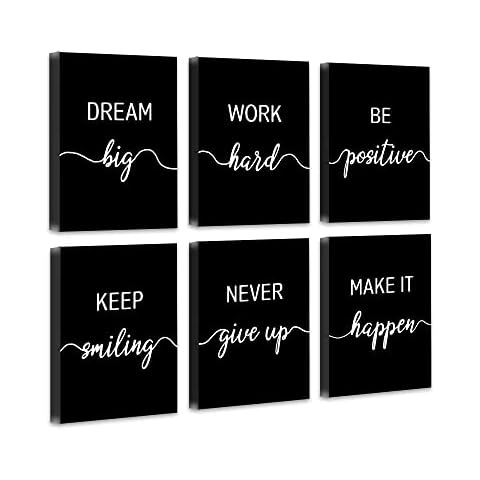 Drsoum Motivational Wall Decor Inspirational Office Wall Art 𝗙𝗿𝗮𝗺𝗲𝗱 Black Quotes Wall Art for Living Room Encouraging Canvas Posters for Office Bedroom Sayings for Wall Decor - 8” x10” x6 PCS (Framed) Cover