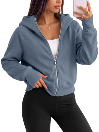 Image of Trendy Queen Womens Zip Up Hoodies Cropped Jackets Fall Clothes 2026