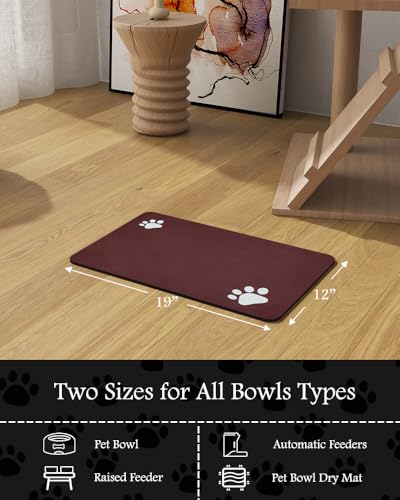 Image of Pet Feeding Mat-Absorbent Dog Mat for Food and Water Bowl-No Stains Quick Dry Water Dispenser Mat-Dog Accessories Pet Supplies-Bowl for Messy Drinkers（RED,12 inchx19 inch