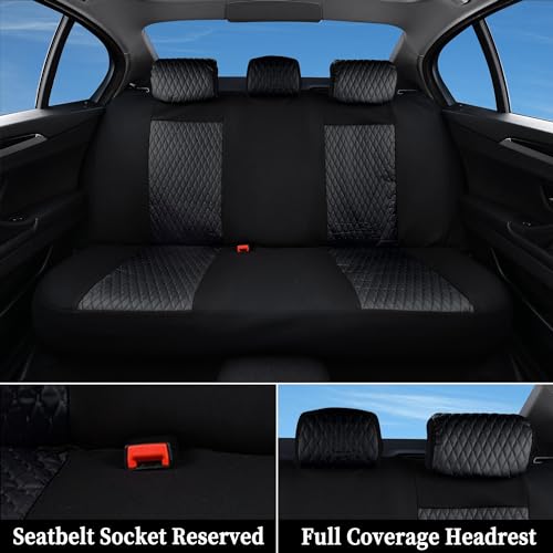 Coverado Car Seat Covers Full Set, 11 Pieces Universal Seat Covers for Cars, Cloth Car Seat Protectors, Car Seat Cushions with Sponge Padding, Black Seat Covers Fit for Most Sedans Suvs Trucks - Image 4
