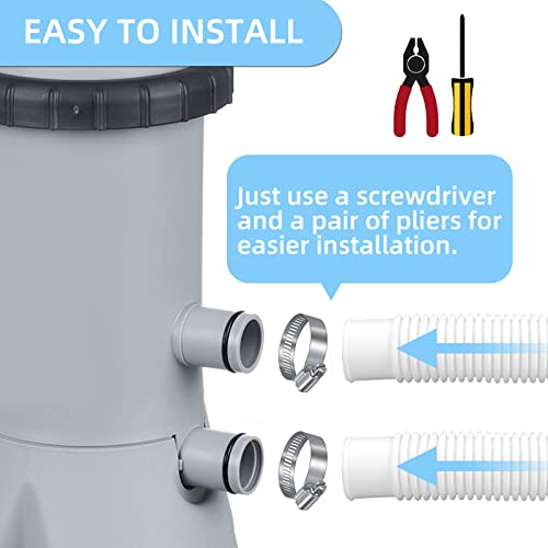 Pool Hoses For Above Ground Pools - 3 Pack 1.25" Diameter Pool Pump Replacement Hose For Intexx 607 637 Pump, 59" Long Filter Pump Hoses With 6 Metal Clamps For 330Gph 530Gph 1000Gph Filter Pumps #TOP2