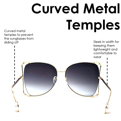 K&L's Luxury & Co. Butterfly Frame Gold Metal with Pearls K06112021 Gradient Oversized Semi Rimless Sunglasses for Women (Black)4