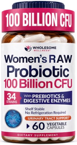 Wholesome Wellness Dr. Formulated Raw Probiotics for Women 100 Billion CFUs Capsules with Prebiotics, Digestive Enzymes, Approved for Adults, Shelf Stable Supplement