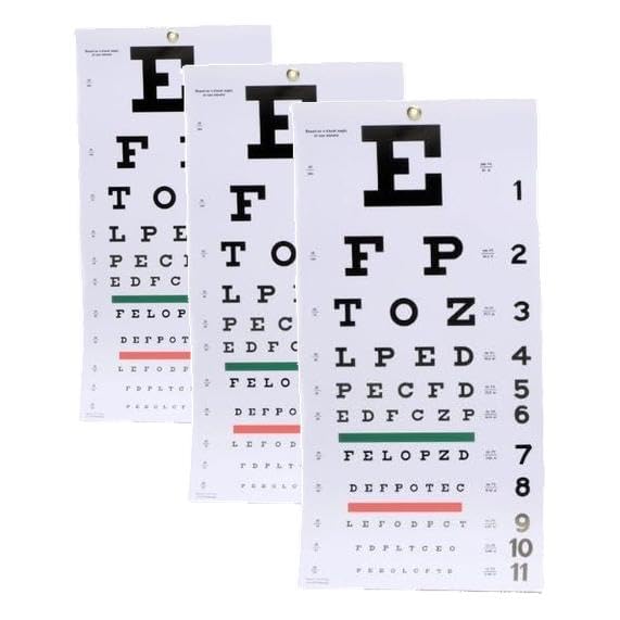 Image of EMI Premium Quality Snellen Wall Eye Chart - Accurate 20-Foot Vision Testing, Dimensions 22 inchx11 inch, Ideal for Optometrist Offices and Eye Exams (Pack of 3)