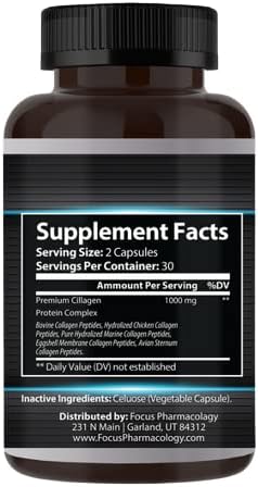 Collagen Support (Type I, II, III, V, X) Avian Sternum Hydrolyzed Collagen Skin Peptides Collagen Support with Hyaluronic Acid + Protein Complex + Natural Supplement (60 Capsules)