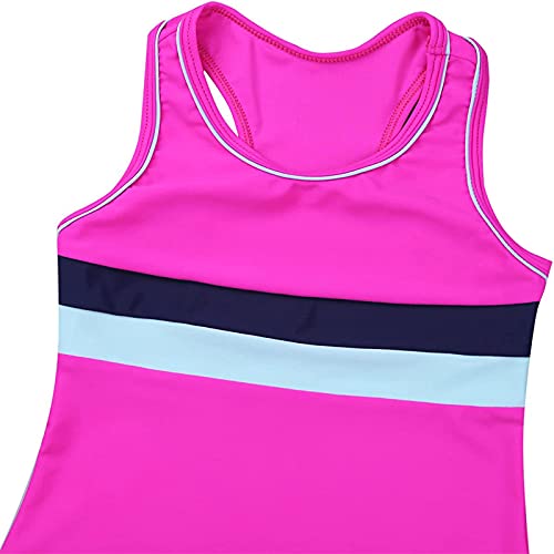 Image of Kids Girls Two-Piece Swimsuits Sleeveless Swim Tops with Boyshorts Athletic Tankini Outfit Set Swimwear