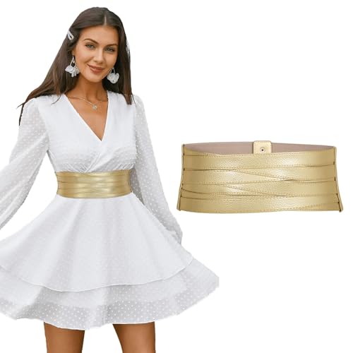 LEACOOLKEY Cintura Larga Mujer de Piel Elástica, Cinturón de Moda para Vestidos y Jeans, Regalo Elegante para Fiestas, 90cm(Misura vita 89cm 106cm)