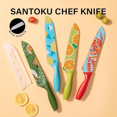 Image of LISHER Printed Stainless Steel Kitchen Knife Set with Non-Slip Handle, Antibacterial Multi Color-Printed Non-Stick Coating, Paring Knife (Pack of 2)